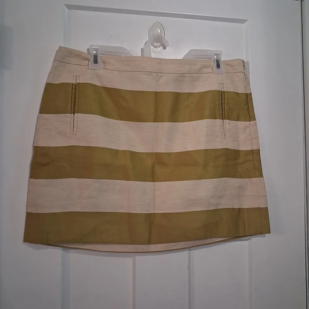J.Crew Mini Skirt Womens 10 Green Striped Linen Blend Casual Preppy Summer 14852